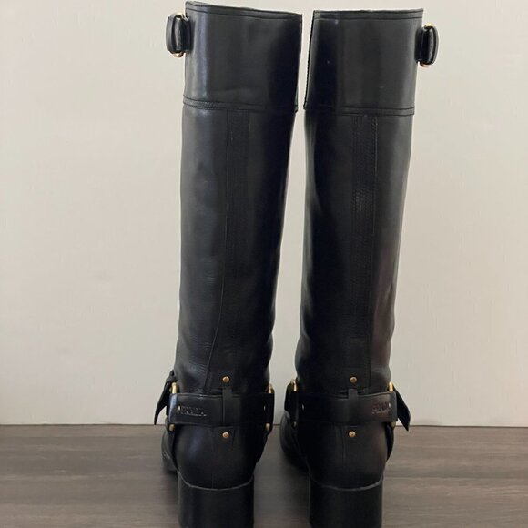 Prada Black Leather Tall Pull On Riding Moto Boot 2000's New Dead Stock 38.5/8.5 - Picture 6 of 11